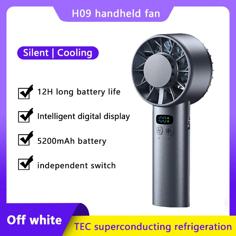 Outdoor Portable Mini Fan Handheld Fan with LED Display Semiconductor Refrigeration 100 Wind Speeds USB Rechargeable Battery Fan