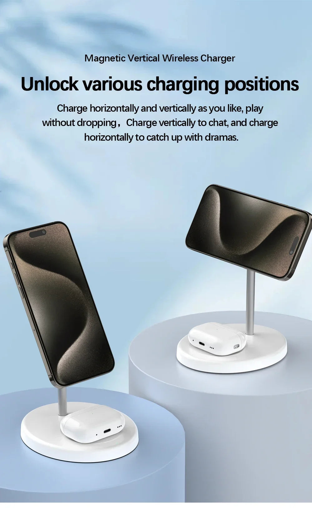 2 in 1 Magnetic Wireless Charger Stand Phone Charging Station Dock For iPhone 15 14 13 12 11 Pro Max AirPods Fast Chargers