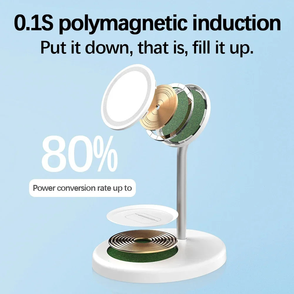 2 in 1 Magnetic Wireless Charger Stand Phone Charging Station Dock For iPhone 15 14 13 12 11 Pro Max AirPods Fast Chargers