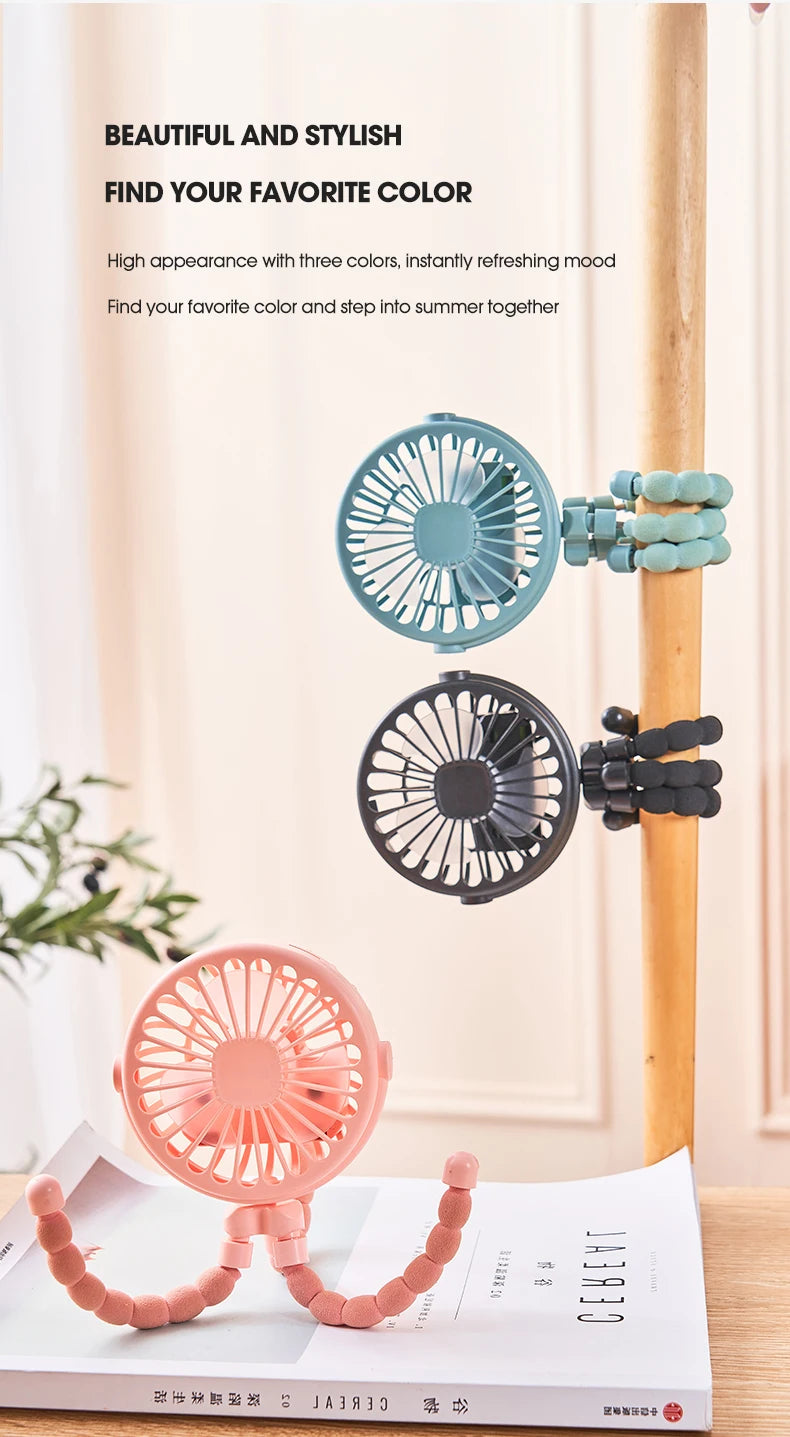 Portable USB Desktop Folding Fan,Outdoor Baby Stroller Handheld Fan, Summer Mute Small Multifunctional Octopus Mini Fan