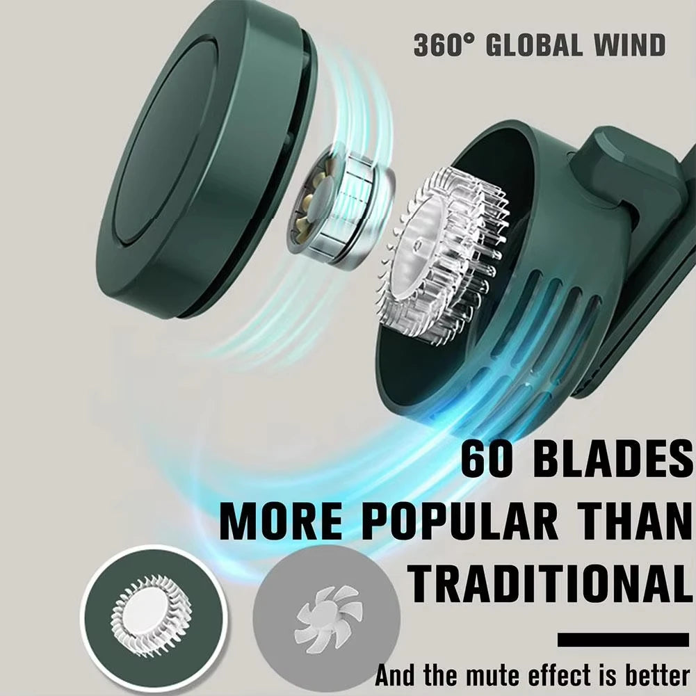 Mini Clip Fan Hanging Waist Neck Fan Girl Electric Air Cooling Fan USB Leafless Fan For Outdoor Camping Fishing Car Accessorie