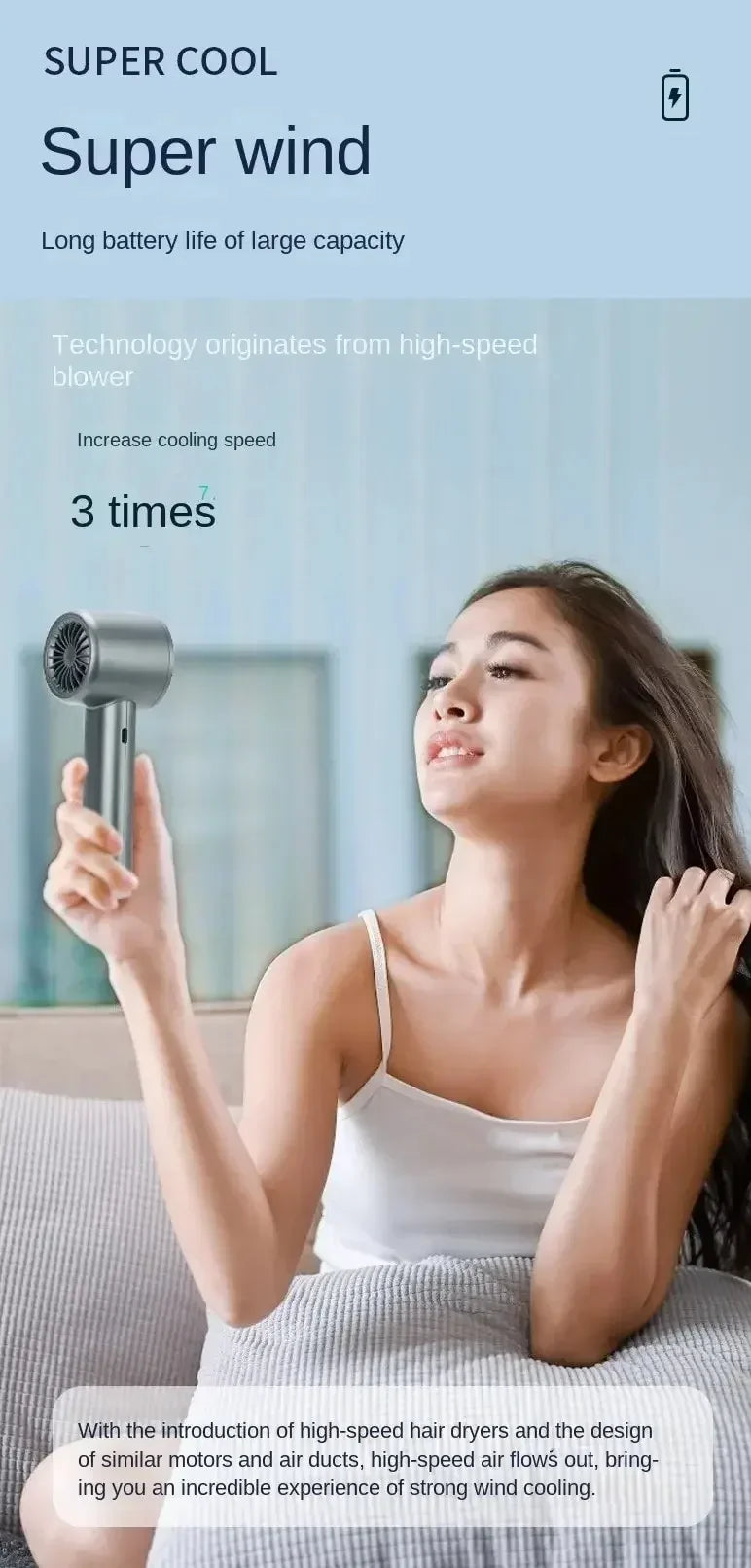 Portable Hand Fan 120 Wind Speeds Mini Bladeless Handheld Fan USB Rechargeable Personal Highspeed Fans Electric Eyelash Fan