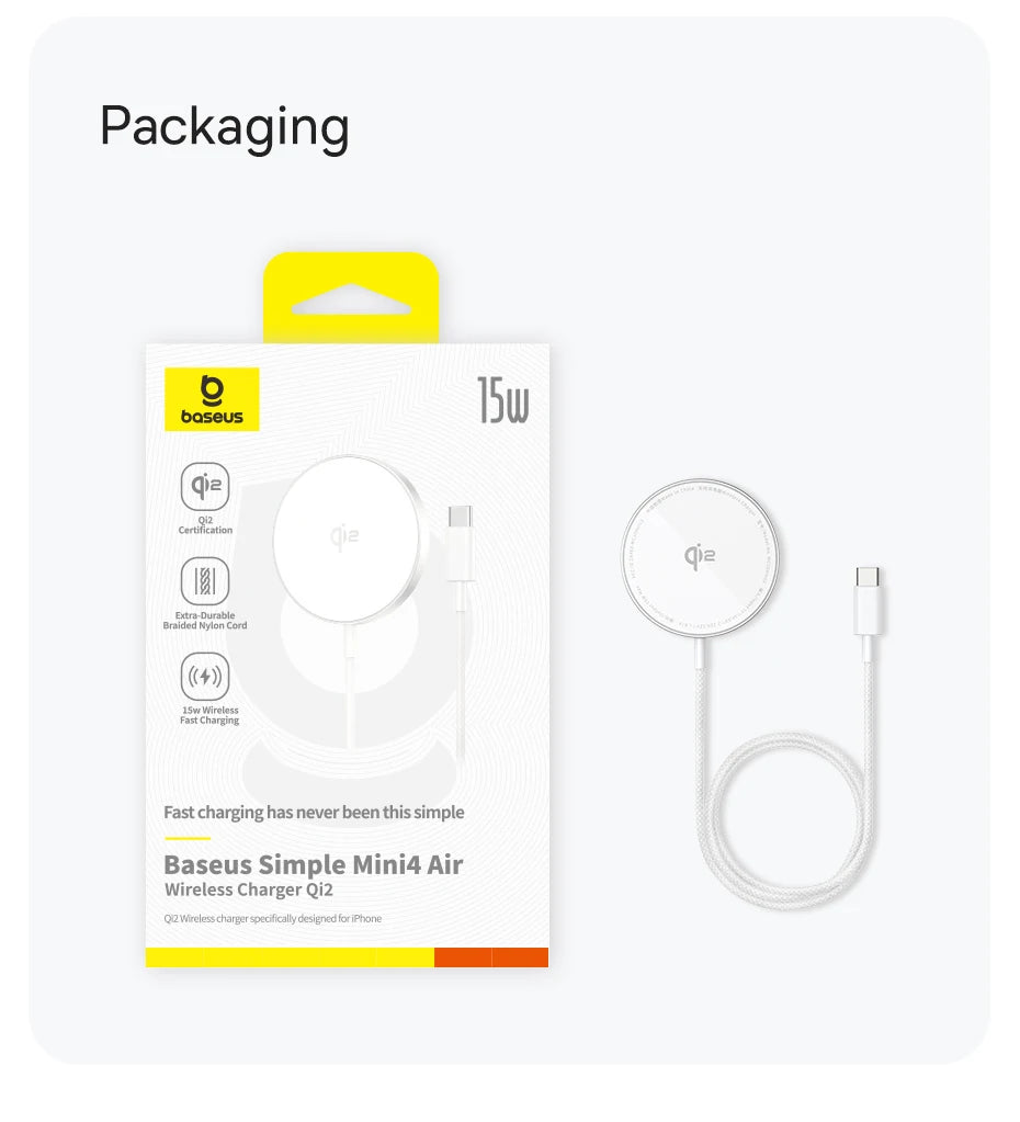 Baseus Qi2 15W Magnetic Wireless Charger Mini Fast Charging Phone Charger For iPhone 16 15 14 13 Pro Max
