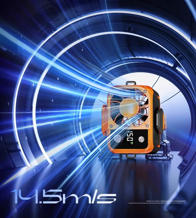 Mini high-speed waist fan, bladeless USB hanging neck fan, outdoor multifunctional mobile power lighting digital display fan